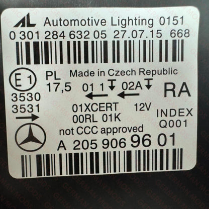 Mercedes-Benz C-Class W205 2014-2018 Genuine OEM LED Intelligent Light System ILS / Multibeam Headlight / Headlamp Assembly Right / Driver / Off Side A2059068202