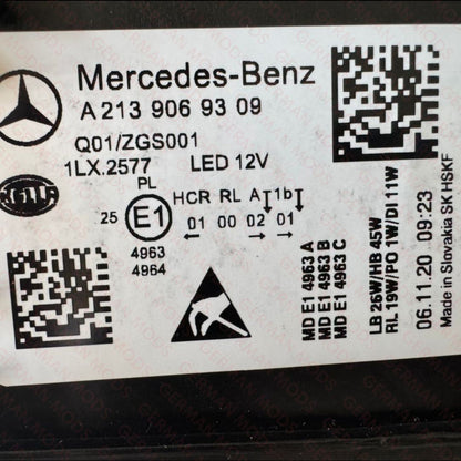 Mercedes-Benz E-Class W213 S213 C238 A238 Facelift 2020-2024 Genuine OEM High Performance Static LED Headlight / Headlamp Assembly PAIR A2139066508 & A2139066608