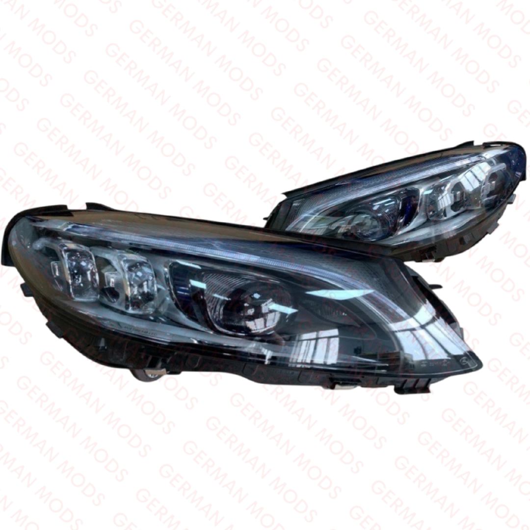 Mercedes-Benz C-Class W205 Facelift 2018-2022 Genuine OEM Intelligent Light System ILS Multibeam LED Blue DRL Headlight / Headlamp Assembly PAIR A2059069305 & A2059069405
