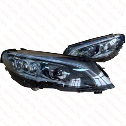 Mercedes-Benz C-Class W205 Facelift 2018-2022 Genuine OEM Intelligent Light System ILS Multibeam LED Blue DRL Headlight / Headlamp Assembly PAIR A2059069305 & A2059069405