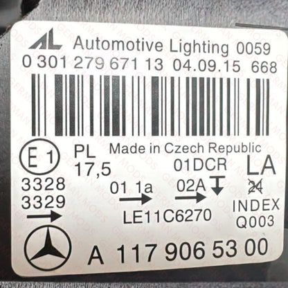 Mercedes-Benz CLA W117 2012-2016 Genuine OEM Bi-Xenon Headlight / Headlamp Assembly PAIR A1179066600 + A1179066500