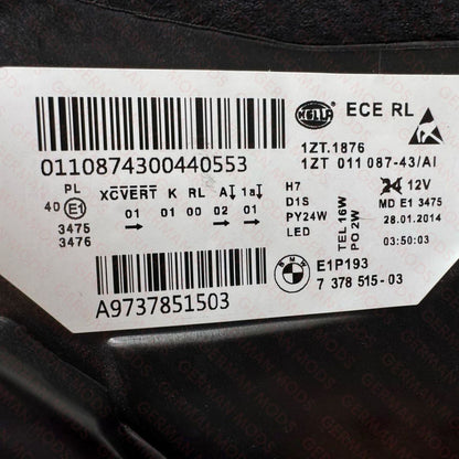 BMW 5 SERIES 2014-2018 F10 F11 M5 LCI ADAPTIVE XENON HEADLIGHT LEFT/PASSENGER/NEAR SIDE 63117343909