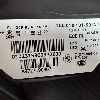 BMW 5 SERIES F10 F11 PRE-LCI 2009-2013 BI-XENON HEADLIGHT LEFT/PASSENGER/NEAR SIDE 7271909