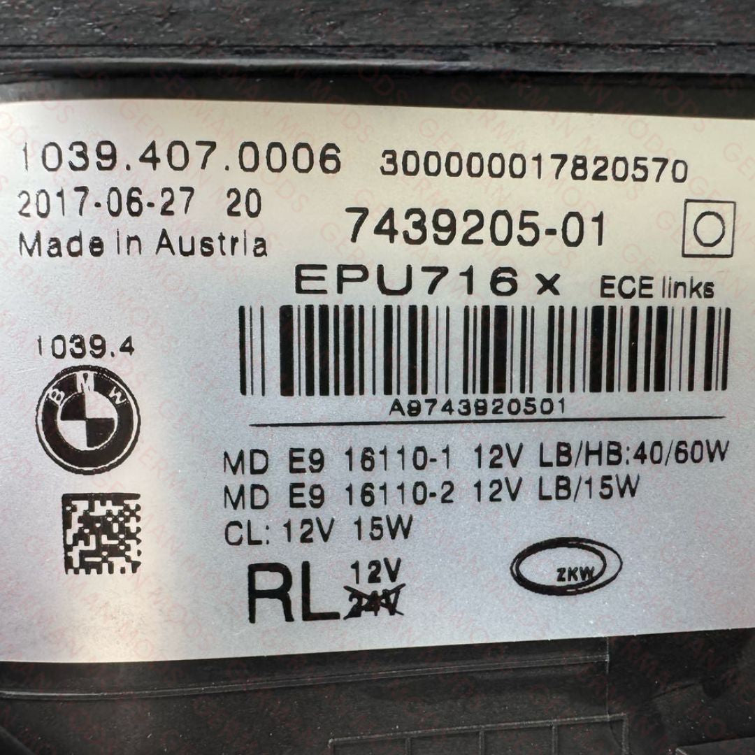 BMW 5 SERIES 2018-2020 G30 G31 F90 LED/XENON HEADLIGHT LEFT/PASSENGER/NEAR SIDE 63117214953