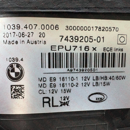 BMW 5 SERIES 2018-2020 G30 G31 F90 LED/XENON HEADLIGHT LEFT/PASSENGER/NEAR SIDE 63117214953