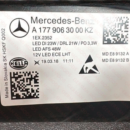 MERCEDES BENZ A CLASS A180 A200 A250 A45 AMG 2018-2023 W177 LED HEADLIGHT/HEADLAMP ASSEMBLY RIGHT/DRIVER/OFF SIDE A1779060401