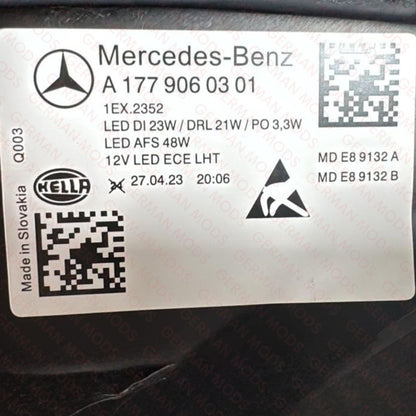 MERCEDES BENZ A CLASS A180 A200 A250 A45 AMG 2018-2023W177 LEDHEADLIGHT/HEADLAMP ASSEMBLY LEFT/PASSENGER/NEAR SIDEA1779060301